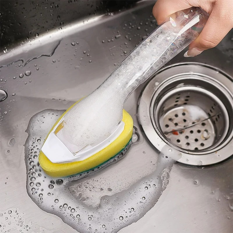 Vloeibare Zeep Dispenser mit Reinigungsbürste und Ersatzköpfen, Lange Handhabung, Effektive Spülbürste für Küche