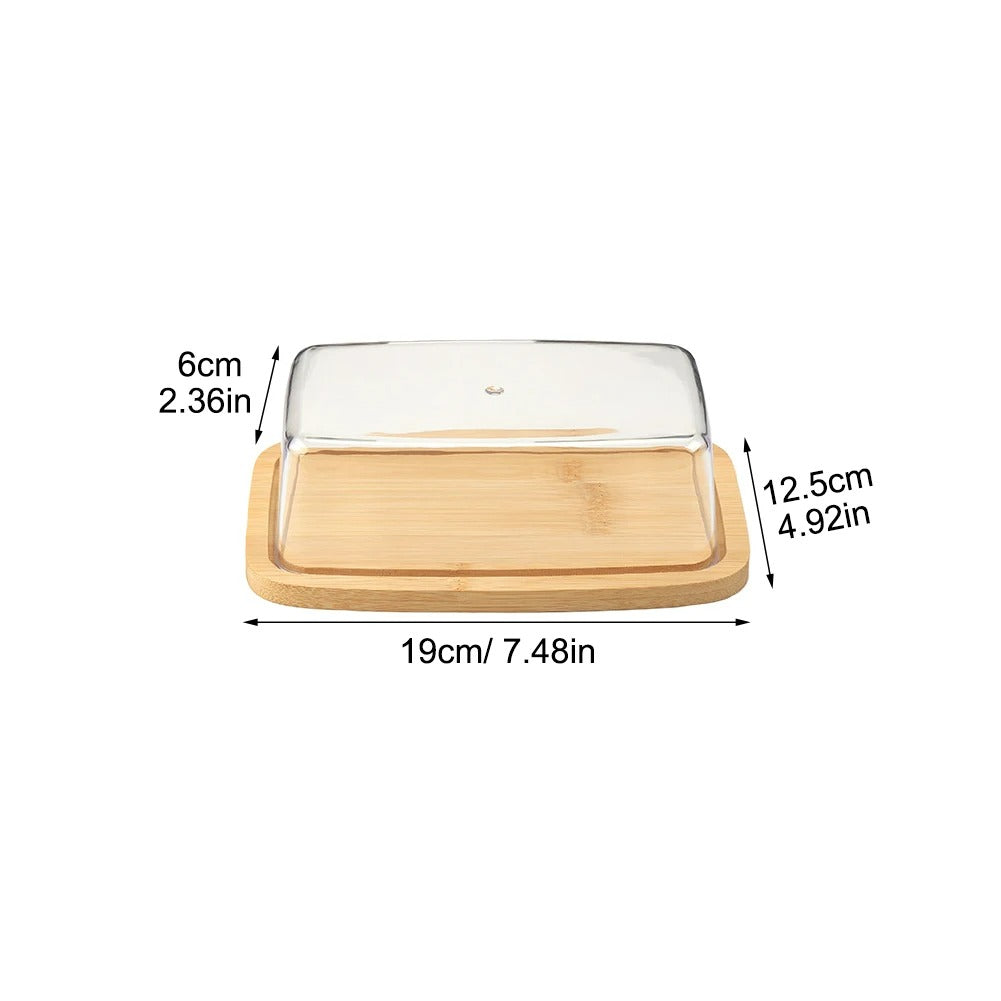 Rechteckige Aufbewahrungsbox für Käse und Butter mit Deckel, 1200 ml, Bambus + PS, 19x12,5x6 cm