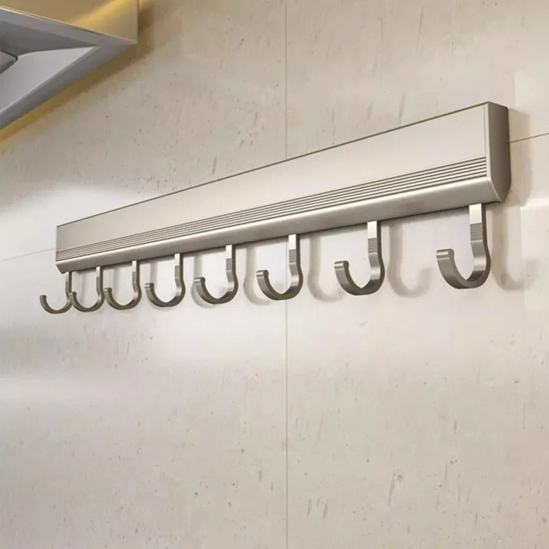 Aluminium Küchenhakenleiste Wandmontage Bohrfrei – 8/10 Haken, Verstellbar