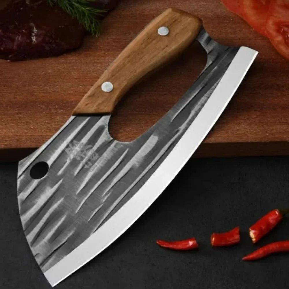 Vielseitiges Edelstahl Küchenmesser für Fisch und Fleisch, Holzgriff, Arbeitsersparnis