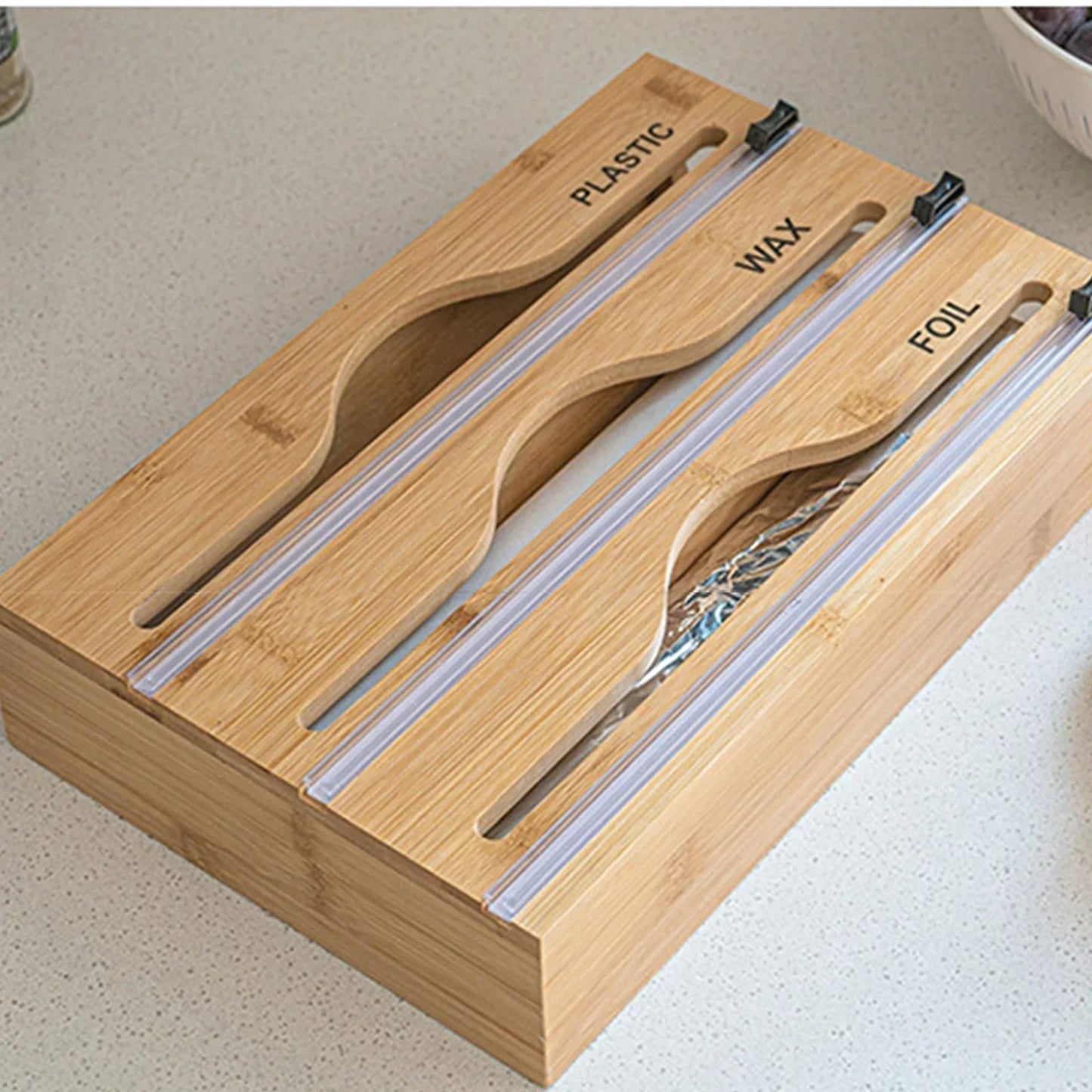 1 Stück Frischhaltefolienschneider Wandmontage Bambus Organizer mit Mehrfachfächern