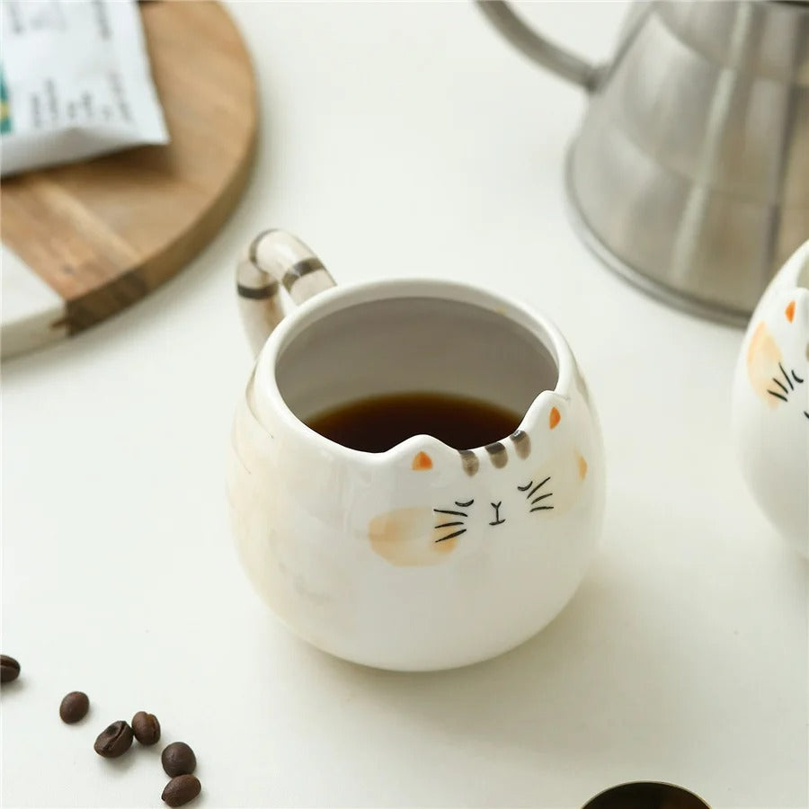 Keramikbecher Katze, Niedliche Kaffeetasse, 380 ml Trinkbecher für Milch, Kaffee, Wasser