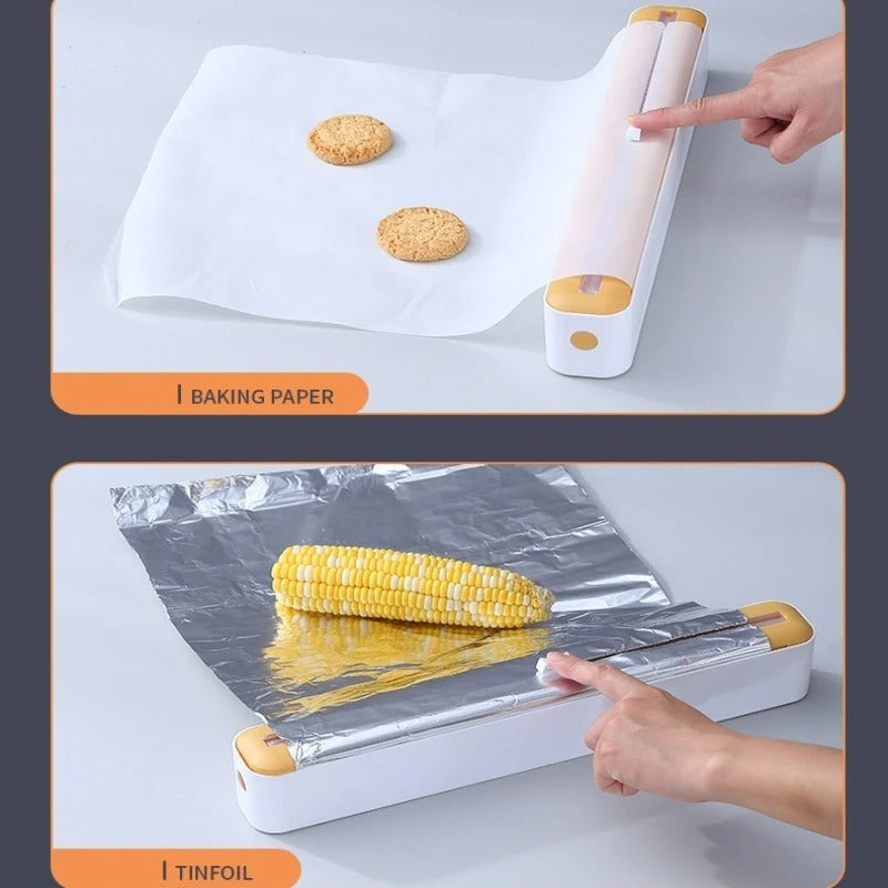 Frischhaltefolienspender mit Cutter – Küchenaufbewahrung für Aluminiumfolie & Plastikfolie, Saugfuß, Zwei-Wege-Schneideblatt, 36 cm
