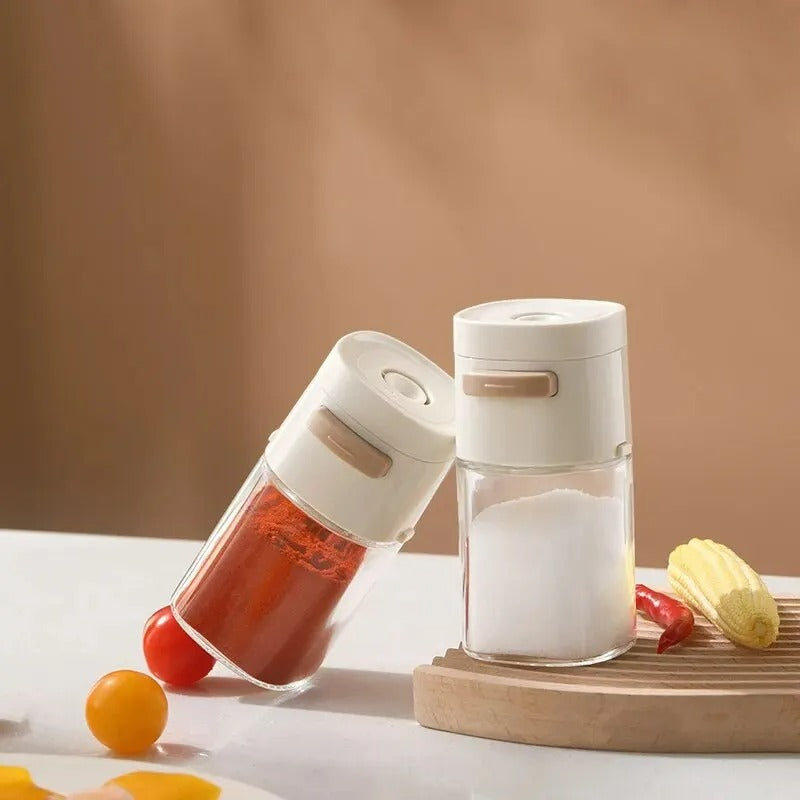 Set of 2 – 180ml Glazen Kwantitatieve Kruidenpot, Pers-Type Zoutcontrolefles, Keuken Kruidenblik, Verzegelde Zoutpot