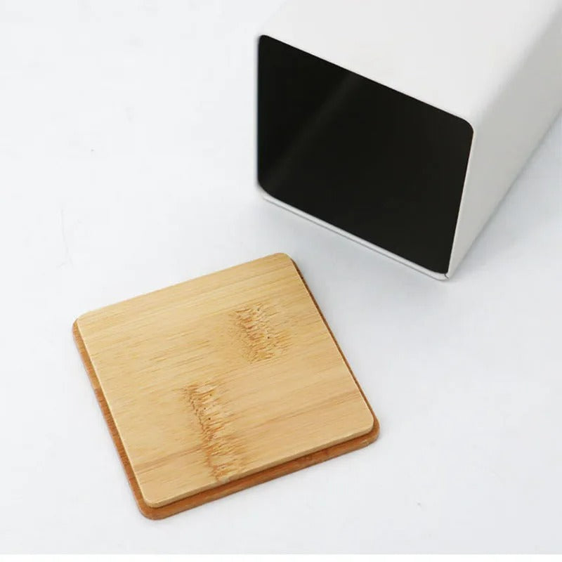 Kaffeebohnenglas mit Bambusdeckel, Teekaffeegerät Zucker Aufbewahrungskrug, Eisenbehälter, Küchenaufbewahrung, 8,5x8,5x14,3 cm