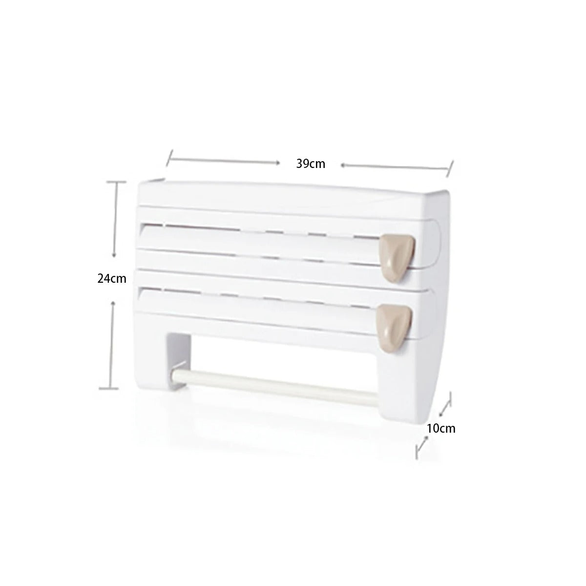 3-in-1 Aluminiumfolie und Film Dispenser – Multifunktionale Küchen Aufbewahrung, ABS Material, Mit Haken und Messer, 39x10x24 cm