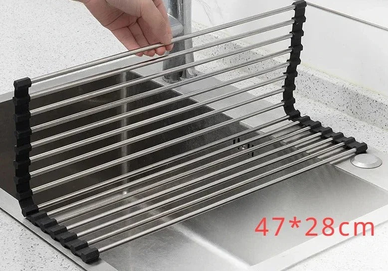 Faltbares Spülbecken Abtropfgestell Edelstahl – Küchen Organizer für Geschirr, Obst & Gemüse – 47 cm