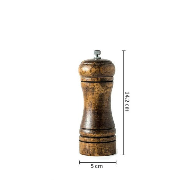 Eichenholz Pfeffer- und Gewürzmühle Set – Handbetrieben, Verstellbare Keramikmühle, 14cm, 21cm, 26cm