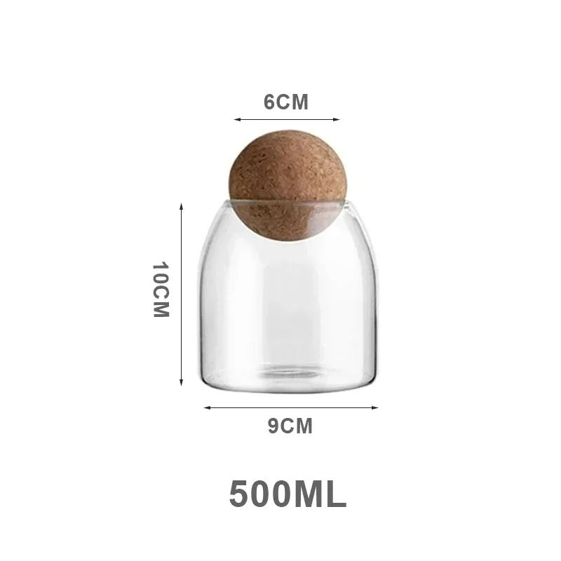 Luftdichter Vorratsbehälter aus Borosilikatglas mit Korkdeckel – 500 ml, 800 ml, 1200 ml – Ideal für Tee, Kaffee, Gewürze und mehr