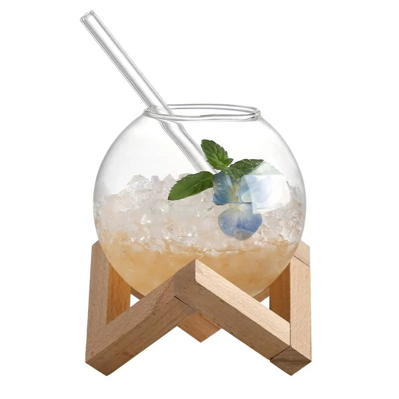 Glas Trinkbecher mit Strohhalm, 400ml, Hitzebeständig, Saftbecher, Nordic Style