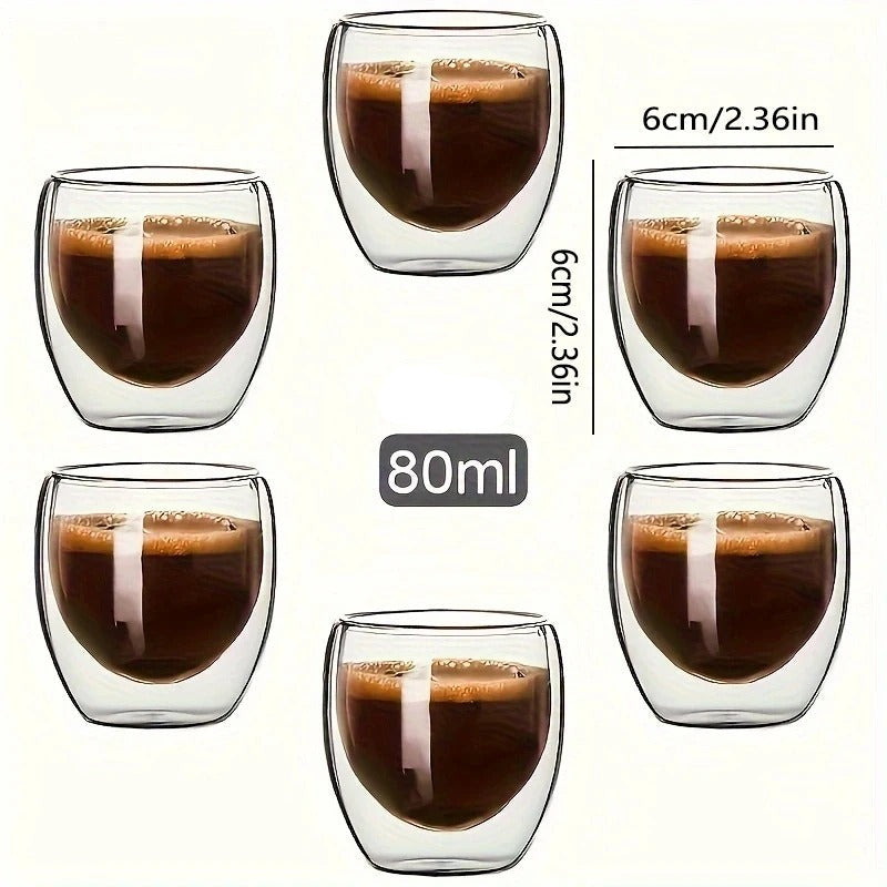 6-teiliges Espresso Tassen Set – 80ml Gläser, Doppelwandige Isolierung, Perfekt für Kaffee, Tee, Milch, Latte und Cappuccino