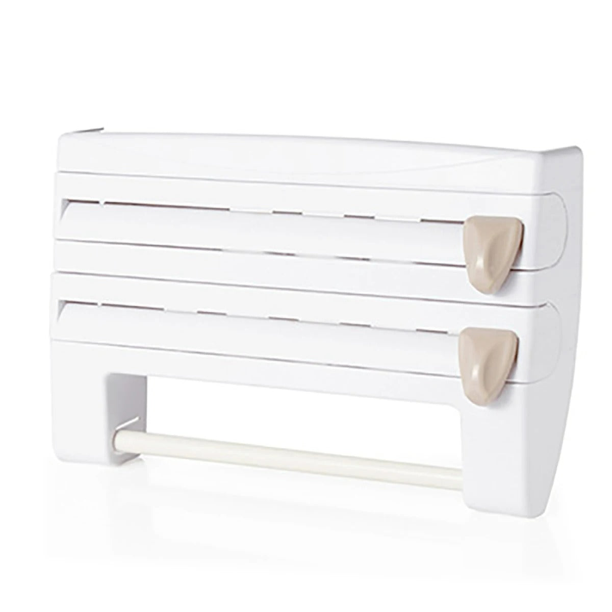3-in-1 Aluminiumfolie und Film Dispenser – Multifunktionale Küchen Aufbewahrung, ABS Material, Mit Haken und Messer, 39x10x24 cm
