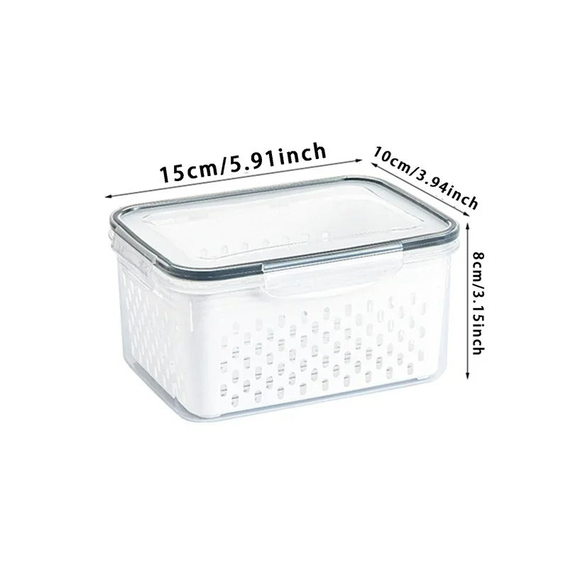 Kühlschrank Organizer Aufbewahrungsbox für Gemüse und Obst mit Abtropfkorb, 850ML–3300ML