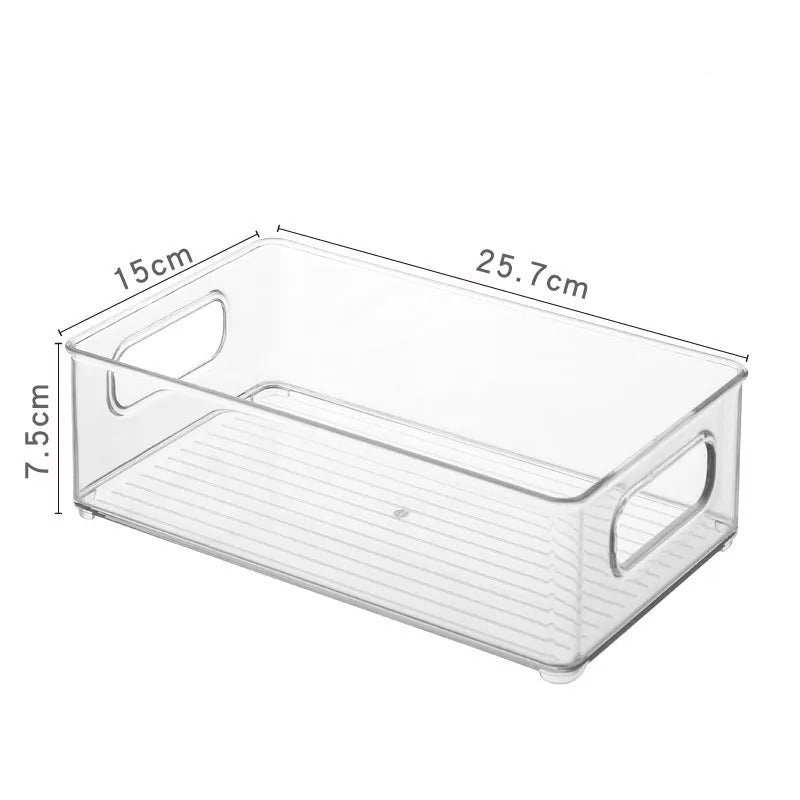 Stapelbare Kühlschrank-Organizer Boxen mit Griff – Kunststoff Aufbewahrung für Lebensmittel, Gefrierschrank und Pantry – Klar, 3 Größen