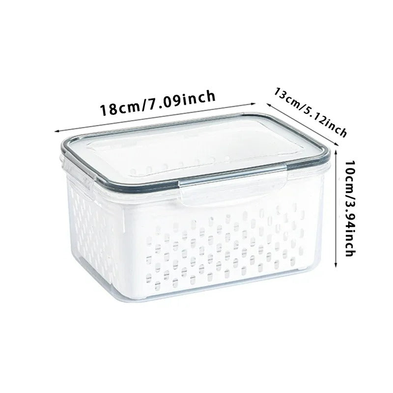 Kühlschrank Organizer Aufbewahrungsbox für Gemüse und Obst mit Abtropfkorb, 850ML–3300ML