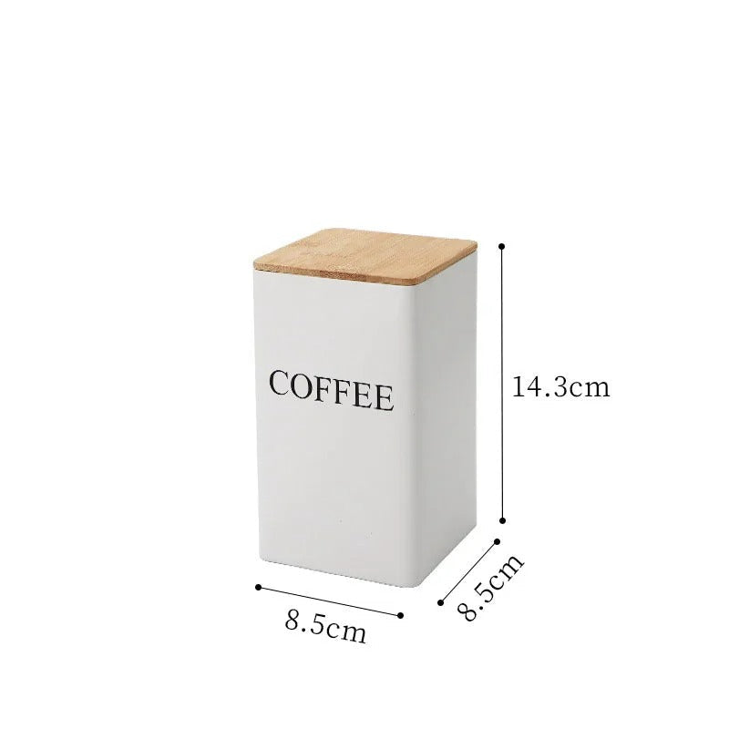 Kaffeebohnenglas mit Bambusdeckel, Teekaffeegerät Zucker Aufbewahrungskrug, Eisenbehälter, Küchenaufbewahrung, 8,5x8,5x14,3 cm