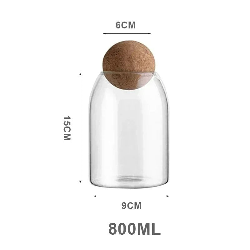 Luftdichter Vorratsbehälter aus Borosilikatglas mit Korkdeckel – 500 ml, 800 ml, 1200 ml – Ideal für Tee, Kaffee, Gewürze und mehr