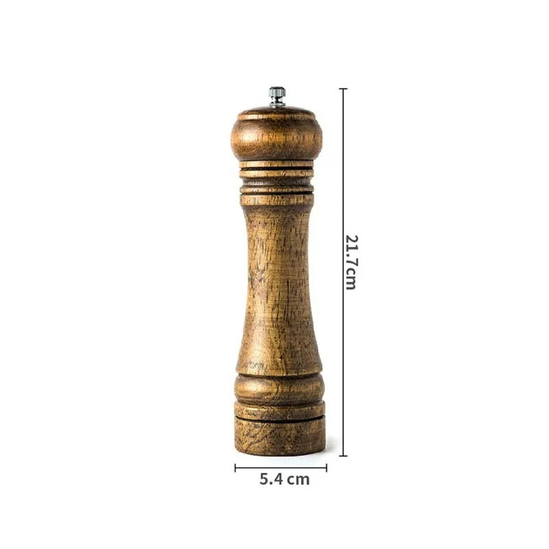 Eichenholz Pfeffer- und Gewürzmühle Set – Handbetrieben, Verstellbare Keramikmühle, 14cm, 21cm, 26cm