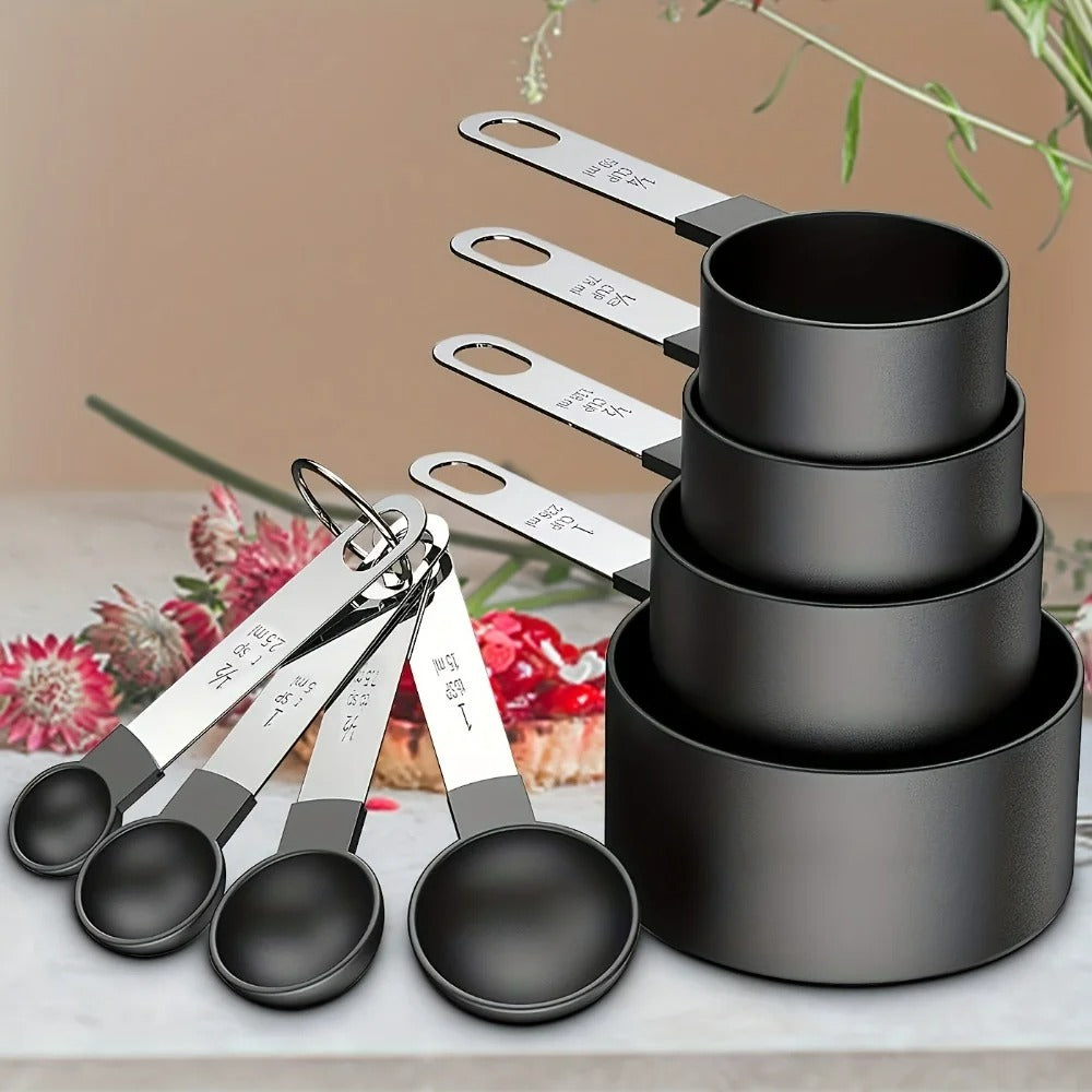 8-teiliges Edelstahl Messbecher- und Löffel-Set mit Handgriff – Präzise Küchenwaage für Back- und Kochzutaten