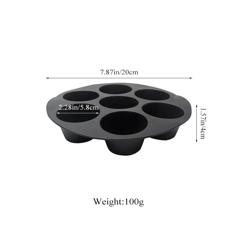 7-Tassen Muffin Silikonform, Antihaft Cupcake-Pfanne für Heißluftfritteuse, Mikrowelle, Küchenzubehör, 18cm-20cm