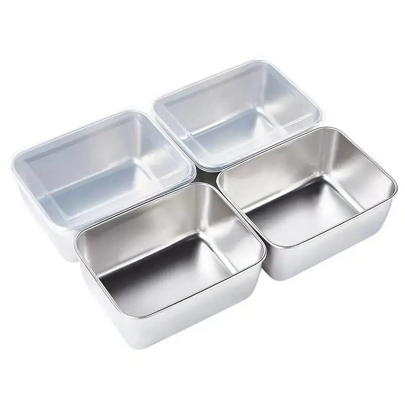2er Set Edelstahl Lebensmittelbehälter mit Deckel, Rechteckig, Frischhaltebox für Küche und Gewerbe