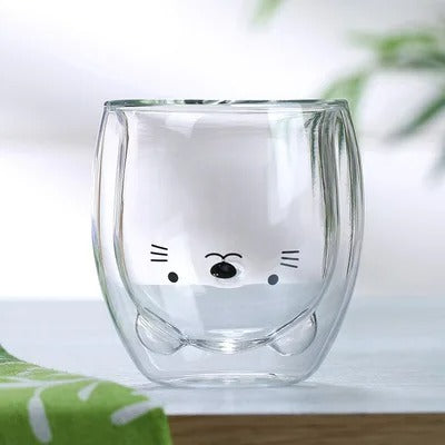 Doppellagige Glastasse mit Tiermotiven – Kreative 250 ml Kaffee- und Milchglas-Becher