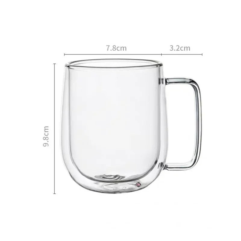 Doppelwandige Glastasse aus Borosilikatglas, 150-350 ml, hitzebeständig, mit Griff