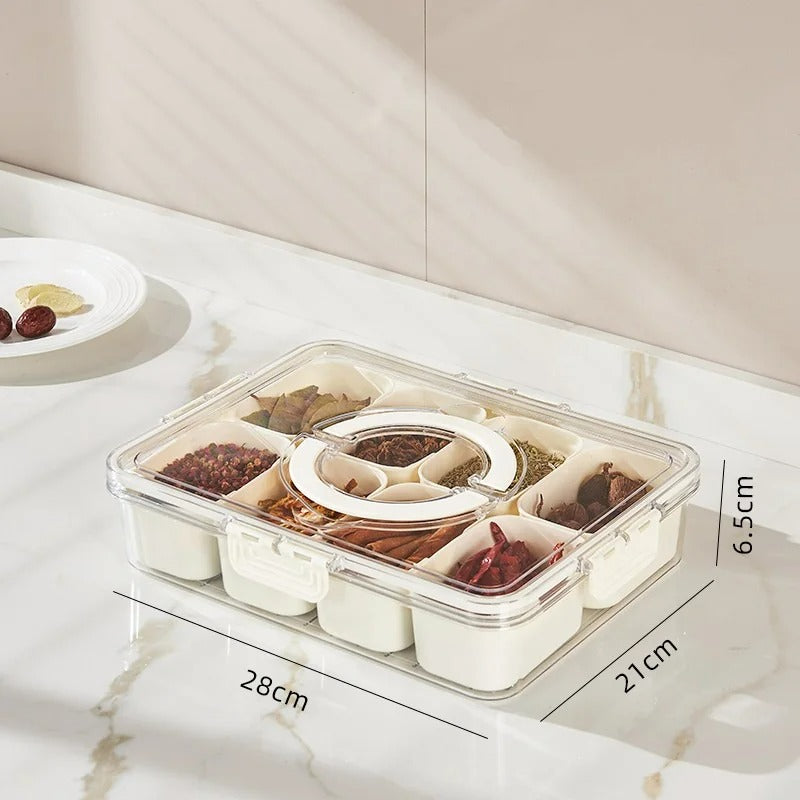 8-Fächer Aufbewahrungsbox für Lebensmittel, Tragbares Küchen-Dienblad für Kräuter, Snacks und Obst