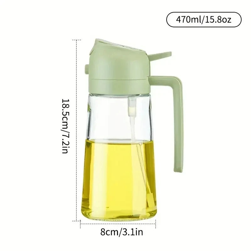 2-in-1 Ölspender und Sprühflasche aus Glas – Nachfüllbarer Olivenölspender für Küche, BBQ, und Salate – 470 ml