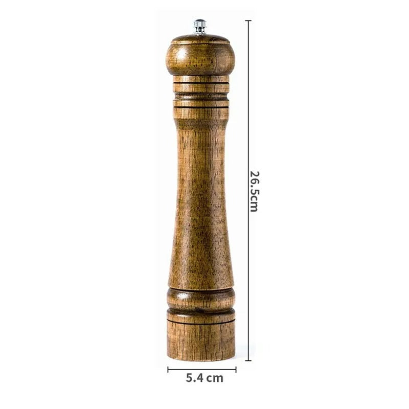 Eichenholz Pfeffer- und Gewürzmühle Set – Handbetrieben, Verstellbare Keramikmühle, 14cm, 21cm, 26cm