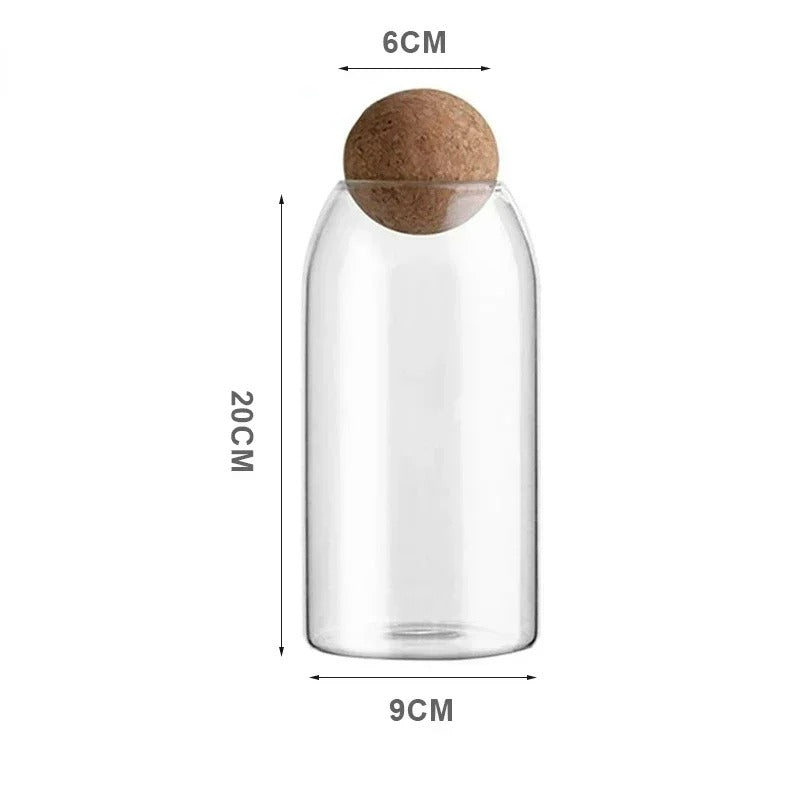 Luftdichter Vorratsbehälter aus Borosilikatglas mit Korkdeckel – 500 ml, 800 ml, 1200 ml – Ideal für Tee, Kaffee, Gewürze und mehr