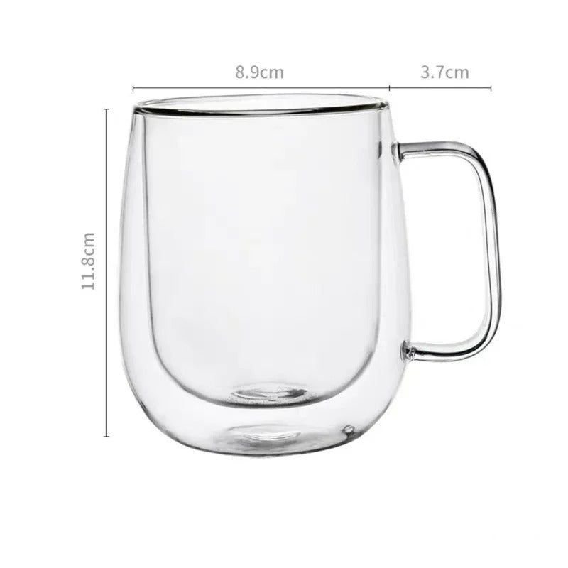Doppelwandige Glastasse aus Borosilikatglas, 150-350 ml, hitzebeständig, mit Griff