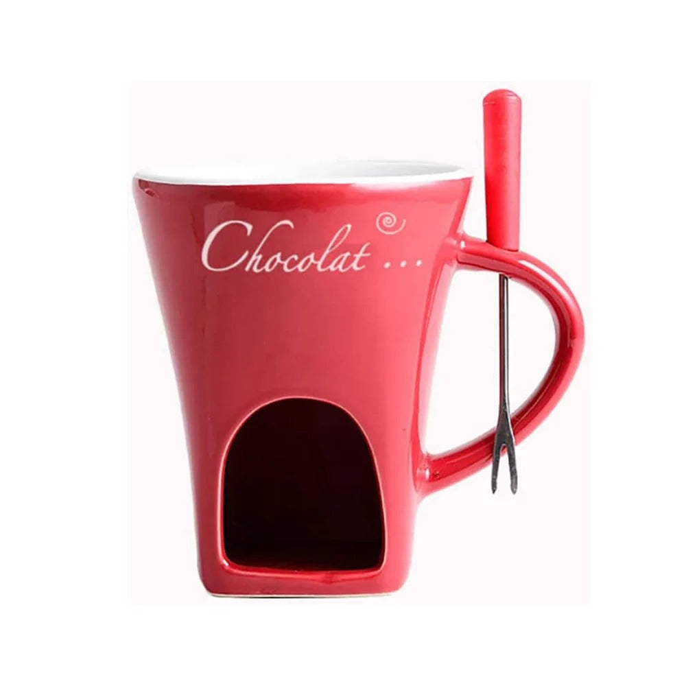 Mini Fondue Set – Keramischer Fondue Maker für Schokolade, Käse und Butter, inkl. Gabeln