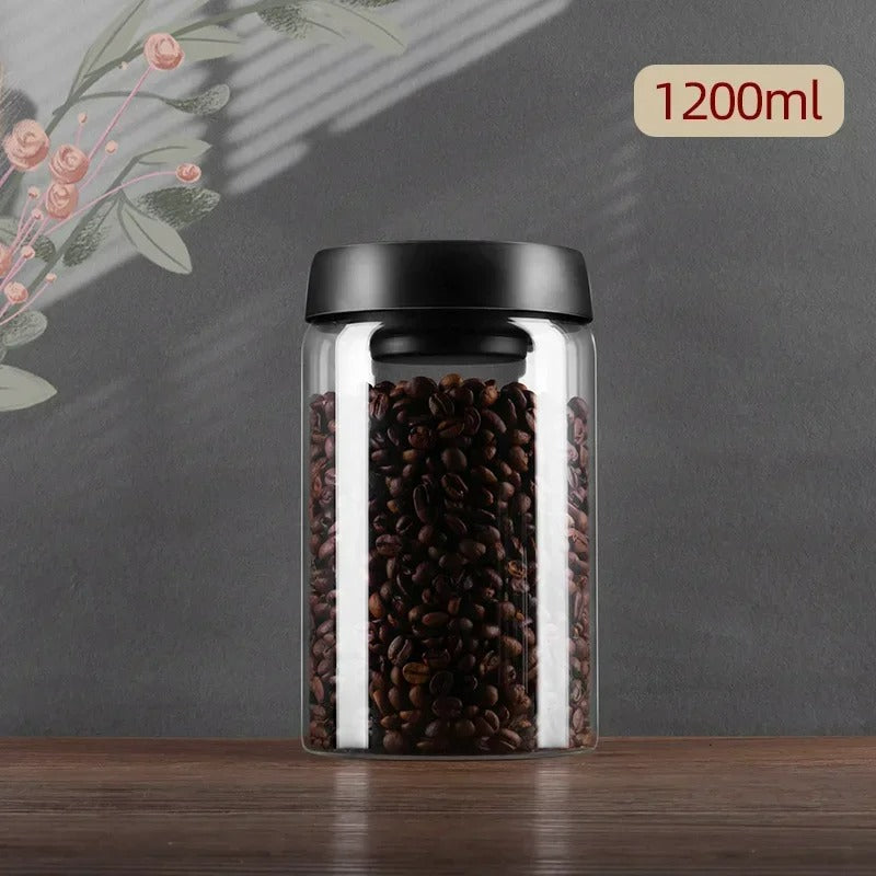 Vakuumierte Aufbewahrungsbox für Kaffee und Lebensmittel, luftdicht, 500ml bis 1800ml, aus Borosilikatglas, für Frische und Feuchtigkeitsschutz