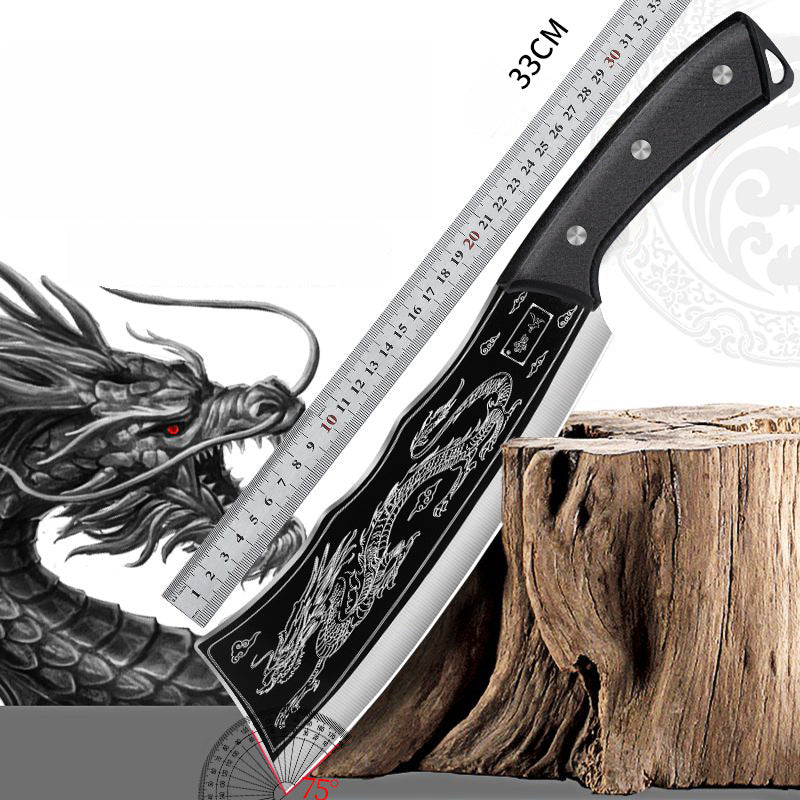 Handgefertigtes Drachenmesser aus 4cr13 Stahl, 3D-Drachen-Gravur, scharfe Klinge, ergonomischer Holzgriff