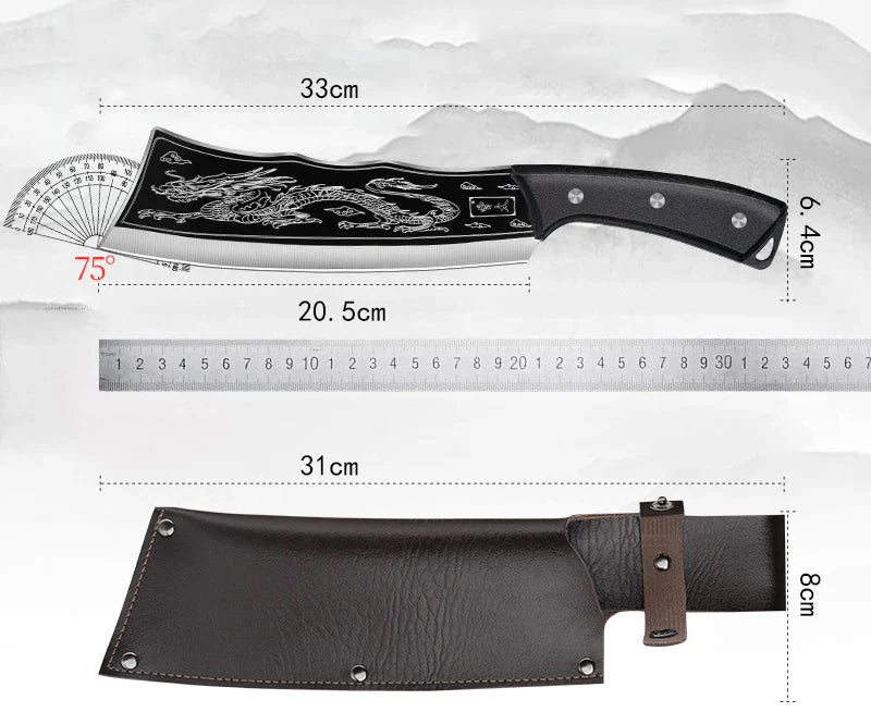 Handgefertigtes Drachenmesser aus 4cr13 Stahl, 3D-Drachen-Gravur, scharfe Klinge, ergonomischer Holzgriff