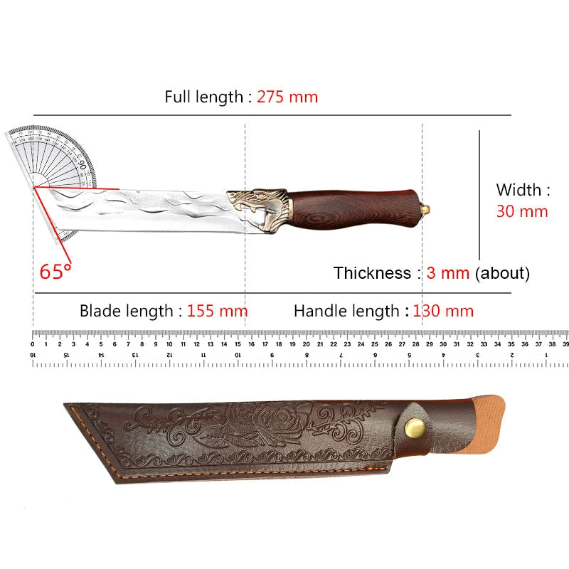 Küchenmesser mit Rosenholzgriff – Handgeschmiedet & ultrascharf