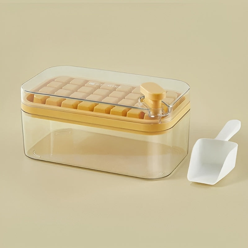Eiswürfelform mit Druckmechanismus, mühelose Freigabe der Eiswürfel, Aufbewahrungsbox