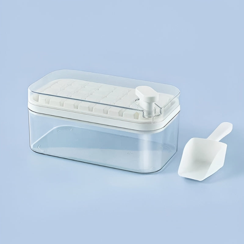 Eiswürfelform mit Druckmechanismus, mühelose Freigabe der Eiswürfel, Aufbewahrungsbox