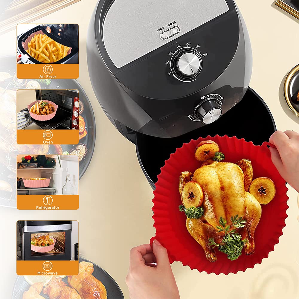 Silikontablett für Heißluftfritteuse 5er Set – Wiederverwendbar, Fettfrei und Spülmaschinenfest