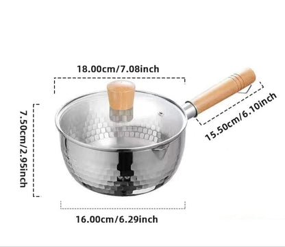 Edelstahl Milchtopf Japanischer Stil mit Holzgriff, 18 cm, 1000 ml