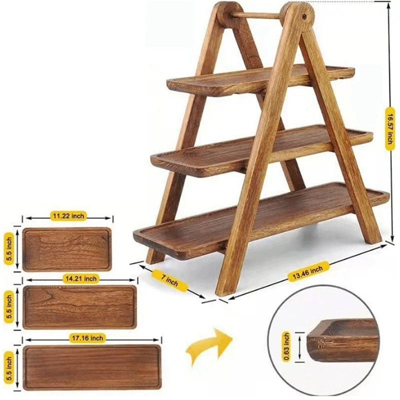 3-stöckiges Holz-Serviertablett im rustikalen Stil