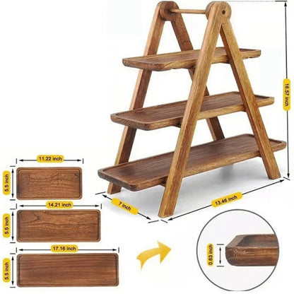 3-stöckiges Holz-Serviertablett im rustikalen Stil