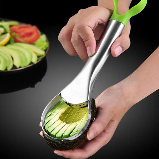 Avocado Slicer 2-in-1 Edelstahl Frucht Cutter für Avocado, Kiwi, Pitaya & Gemüse, Küchen Gadget