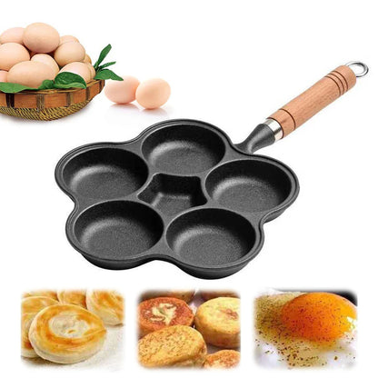 Gusseiserne Eierpfanne mit 5 Mulden – Antihaftbeschichtung, Pfannkuchenpfanne für Frühstück, Spiegeleier, Steaks und Burger
