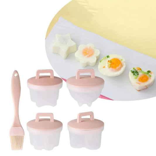 Eierform Set für gekochte Eier – 4-teilig mit Bürste, lustige Frühstücksformen
