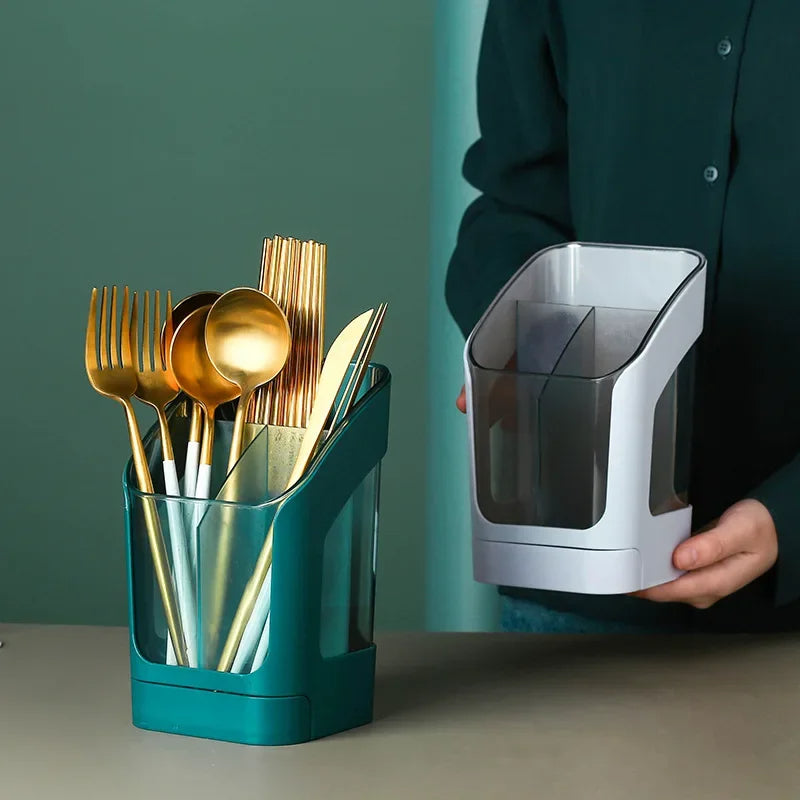 Besteck- und Küchenutensilien-Organizer aus Kunststoff, 3 Fächer, Abtropf-Design