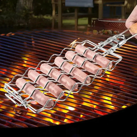 BBQ Grillkorb aus Edelstahl mit Holzgriff – 49,5 × 12 cm