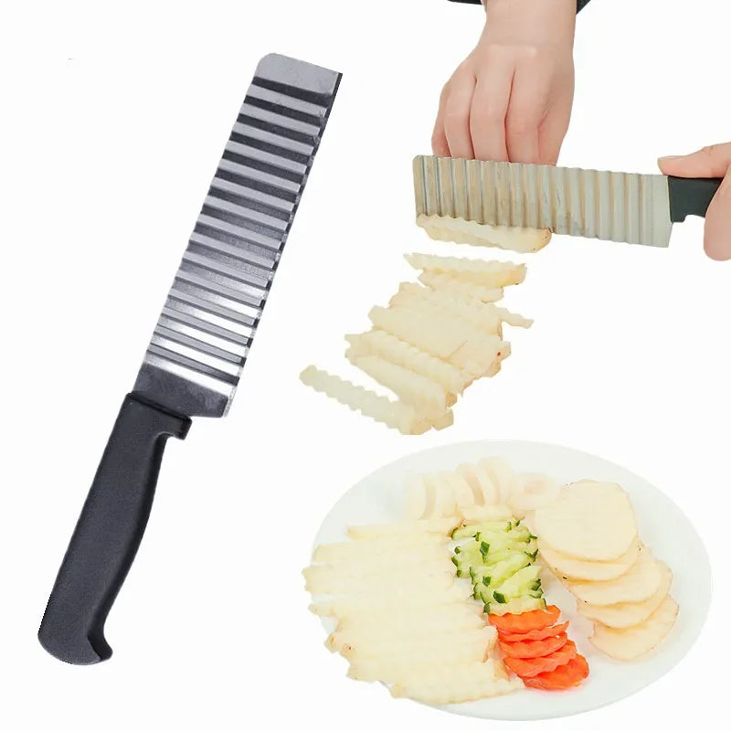 Edelstahl Kartoffelschneider Crinkle Cutter – Wellenmesser für Pommes, Gemüse & Obst