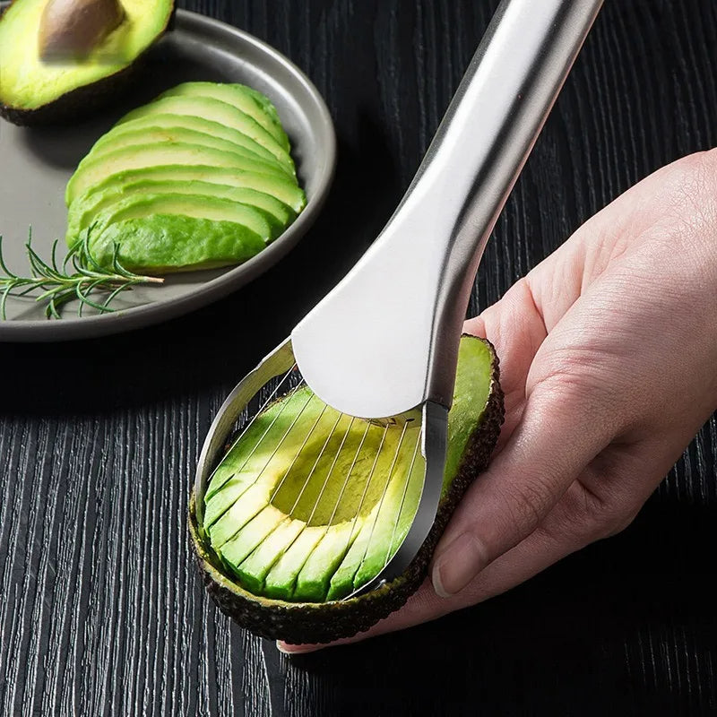 Avocado Slicer 2-in-1 Edelstahl Frucht Cutter für Avocado, Kiwi, Pitaya & Gemüse, Küchen Gadget